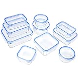 AmazonBasics - Recipientes de cristal para alimentos, con cierre 20 piezas (10 envases + 10 tapas), sin BPA