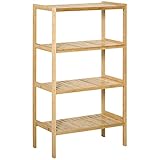 HOMCOM Estantería Librería de Bambú Mueble Organizador Multifuncional de 4 Niveles con Dispositivo Antivuelco para Baño Cocina Salón 62x33x112 cm Natural