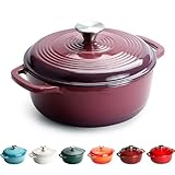 Ollas de Hierro con Tapa, Cazuela de Hierro Fundido, Redonda, 22cm, 3L - Horno Holandés Hierro Fundido Esmaltado(Morado)