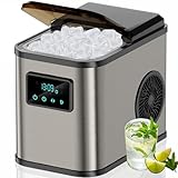 KeeGone Máquina de cubitos de hielo de acero inoxidable con pantalla LED, máquina de hielo y función de limpieza, depósito de agua de 2 litros, incluye pala de hielo y cesta, 2 tamaños para cocina,