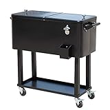 Outsunny Carro de Bebidas Refrigerado 75,7 L Carro Nevera con Ruedas Abrebotellas y Estante Nevera para Exterior Patio Fiesta Terraza 90x39x83 cm Negro