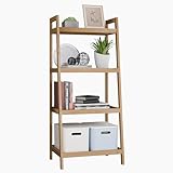 SMIBUY Estantería Escalera de Bambú, Estantería Organizadora para Baño, Estantería de 4 Niveles para Plantas, Estantería Ahorradora de Espacio para Dormitorio, Cocina, Balcón (Natural)