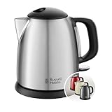 Russell Hobbs Hervidor de Agua Eléctrico Adventure - 1 litro, Pequeño, 2400 W, Filtro Extraíble, Zona de Ebullición Rápida, Base de 360°, Indicador del Nivel de Agua, Inox., Plata - 24991-70
