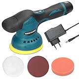 Pulidora Eléctrica, Pulidora Inalámbrica de 125 Mm, Motor de Alta Potencia de 380 W, 8 Velocidades, Ergonómico, Fácil (Configuración estándar de 5 uds y batería de 1 Uds y UE)
