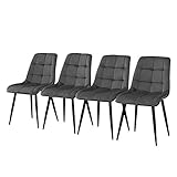 CLIPOP Juego de 4 sillas de comedor tapizadas de terciopelo con respaldo suave y patas de metal resistentes, silla tapizada para salón o cocina (gris oscuro, 4)