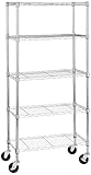 Amazon Basics Unidad de almacenamiento mediana de 5 baldas con ruedas de 4 inch con estantes ajustables en altura y pies niveladores, peso máximo de 680 kg, Cromado, 36 x 152 x 76 cm (D x W x H)