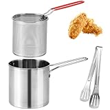 Freidora profunda con cesta de acero inoxidable 304 con colador de 1200 ml, mini freidora de aceite profundo con asa, utensilios de cocina multifuncionales, sartén pequeña para patatas fritas tempura,