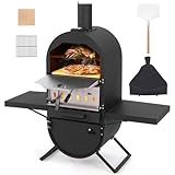 GOPLUS Horno de Pizza para Exteriores, Horno de Pizza a Leña con Piedra para Pizza de 31 cm, Pala para Pizza, Parrilla de Cocción, Horno para Pizza Independiente con 2 Estantes para Camping, Fiestas