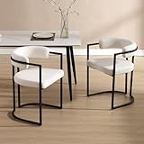 Ya-Home Sillas Comedor de Piel sintética Juego de 2 Sillas de Cocina con Reposabrazos,Sillas de Salón Modernas con Patas Metálicas Sillas de Ocios Sencillas para Hogar/Restaurante,Blanco