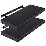 Lestarain Juego de 2 Estante Balda Flotantes Pared Madera 40cm Estanteria Pared Negra Libreria Repisas Invisibles Decorativo CD para Salon Dormitorio Cocina