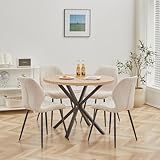 DEYARNA HOME Juego de Comedor Mesa Redonda 100cm y 4 Sillas, Mesa y Sillas de Comedor para Comedor, Cocina y Salón (Madera Claro+Caqui)