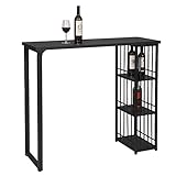 WOLTU Mesa de Bar Mesa de Bistro Mesa de Comedor con 3 Estantes, Estructura de Metal, MDF, 120x40x105cm (WxDxH) Negro BT26sz