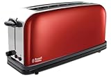 Russell Hobbs Tostadora Colours Plus - 1 Ranura Larga y Ancha, Tostador para 2 Rebanadas, Bandeja Recogemigas, Calientapanecillos, Función Cancelar y Descongelar, Acero Inoxidable, Rojo - 21391-56