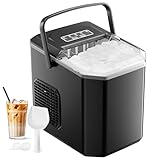 Máquinas para Hacer Hielo, Maquina de Hielo para Encimera, Equipado con Hielo Pala de Puede Colocar Boca Abajo, 9 Cubitos Hielo Tipo Balas/6-10 Minutos, 12Kg/24h, Tamaño S/L
