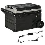 Outsunny Nevera Compresor Portátil 40L Nevera Portátil Eléctrica para Coche Congelador CC 12V/24V hasta -20℃ con Pantalla LED Táctil Asa Retráctil Ruedas para Camping Viajes 71,1x46x44 cm Negro