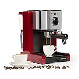 Klarstein Passionata - Máquina de café espresso (1,25 litros, portafiltros, con salida automática de presión, incluye boquilla de espuma de leche para preparación de capuchino, 15 bares), color rojo