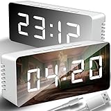 Retoo Reloj Despertador Digital con Pantalla LED Grande, Alarma De Espejo Portátil con Brillo Ajustable Función, Temperatura Y Snooze, Puerto De Carga USB Y Pilas, Decoración Moderna para El Hogar