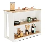 IDMarket – Mesa de bar con isla Juno de madera blanca y bandeja con forma de haya