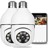 FAMKIT Cámara de Seguridad panorámica HD de 360 Grados cámara de vigilancia de cúpula con detección de Movimiento y conversación bidirecciónal cámara de Bombilla para la Seguridad en el hogar 2pcs