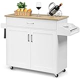 COSTWAY Carrito de Cocina Carro de Servicio Comedor con Ruedas,Toallero,Cajón, Puerta y Estantes Gabinete Mueble de Cocina (blanco)