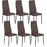 buybyroom - Juego de 6 sillas de comedor o cocina, acolchadas, cómodas, con asiento de tela, respaldo, patas de metal, color marrón