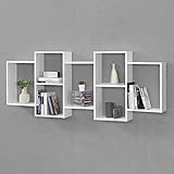 [en.casa] Estantería para Pared Jessheim 161 x 18 x 65 cm con 7 Compartimientos de Almacenamiento Estante Flotante Decoración de Salón o Dormitorio Blanco Lacado Mate