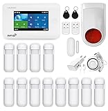 HUXGO, HXA006, Sistema de Alarma inalámbrico con 12 sensores de Movimiento + Sirena inalámbrica Adicional, Dos módulos: WiFi + gsm, aplicación Tuya Smart, por SMS, Control Desde el teléfono, Espańol