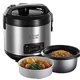 Russell Hobbs Arrocera y Vaporera - 8 Raciones, Bandeja para Cocinar al Vapor, Función Mantener el Calor, Recipiente Antiadherente, Vaso y Cuchara Medidora, Tapa de Bloqueo, 500 W - 27080-56