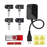 Yuattory NavegacióN Android TPMS con 4 Sensores de Alarma USB Android Car TPMS TransmisióN InaláMbrica Monitoreo de NeumáTicos (Interno)