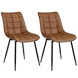 WOLTU Pack de 2 Sillas de Comedor Asiento de Cuero Artificial Silla Diseño Silla Tapizada Estructura Metálica Sillón con Respaldo Silla de Cocina Marrón Claro BH207hbr-2