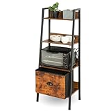 FurnitureR Estantería de Escalera de 4 Niveles, estantería Estrecha para Oficina en casa, salón, Dormitorio, Cocina, estantería de Madera con cajones, Industrial, rústico, marrón y Tinta Negra