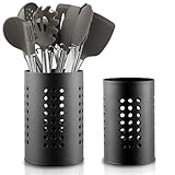 Berglander Soporte para utensilios de cocina para encimera 2 piezas, soporte para cubiertos de acero inoxidable negro, elementos esenciales de la cocina Organizador de cocina casera estilo granja