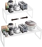 Taotigzu Estanterias almacenaje,Organizador Cocina,estanteria de Metal,Extensible, Apilable,36~60x21x 18cm,Blanco