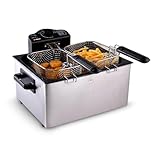 Alpina Freidora de Aceite 5 Litros Con 3 Cestas - 1 Grande y 2 Pequeñas - Ajustable Hasta 190 °C - Profesional 2000W - Acero Inoxidable