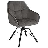 WOLTU Silla de Comedor Giratoria Silla de Cocina Tapizada en Terciopelo Suave Silla Ergonomica con Respaldo y Brazos para Salón y Dormitorio Patas de Metal, Gris Oscuro, BH365dgr-1