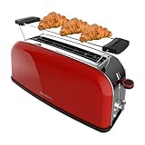Cecotec Tostadora Vertical 1 Ranura Larga Toastin' time 850 Red Long. 850 W, 2 Rebanadas de Pan, Ranura Ancha 3,8 cm, Soporte para Panecillos y Bandeja Recogemigas, Acero Inoxidable, Rojo