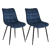 WOLTU Pack de 2 Sillas de Comedor Asiento de Terciopelo Silla Diseño Ergonomico Silla Tapizada Estructura Metálica Sillón con Respaldo Silla de Cocina Azul BH142bl-2