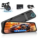 11.8 Pulgadas Espejo retrovisor con Camara - Delantero y Trasero Vista de Copia de Seguridad de cámaras para Coches - Grabación en Bucle Asistente de Aparcamiento G-Senors + 64G Tarjeta