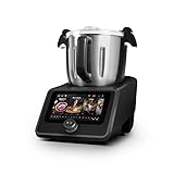 SCHNEIDER SCCM2145S - Robot calefactor multifunción conectado - Cuenco (4,5 L) - Pantalla táctil a color - Potencia 1000 W - Temperatura ajustable - Báscula integrada - Acero inoxidable