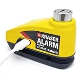 KRASER KR7Y Candado Moto con Alarma 110dB Batería Recargable USB, Sensor Movimiento, Impermeable Resistente Visible, Accesorios, Antirrobo Moto Cepo Pinza Freno Bloqueo 7mm Universal