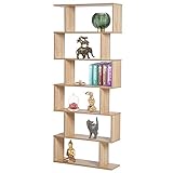 BAKAJI Librería estantería con 6 estantes de Madera, diseño Zig Zag, Moderno, para salón, salón, casa u Oficina, tamaño 80 x 24 x 190 cm (Beige)