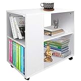 BAKAJI Mesa de revistero Blanco Mesita sofá estantería diseño Moderno 2 estantes con Ruedas, 70 x 35 x 61 cm, Color Blanco, Ideal para el hogar y la Oficina como Soporte para Impresora