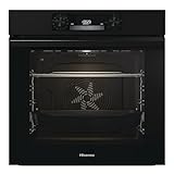 Hisense BI64213E1PB - Horno Multifunción, electrico empotrable, 77L, Auto-limpieza pirolítica, Modo cocción vapor, Guía telescópica pirolizable, cocción Air fry, Pizza, Calentamiento rápido, Negro