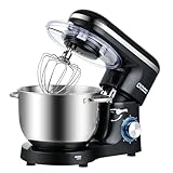 Kitchen in the box Batidora Amasadora, 6,2 L Amasadora de Pan de 1400 W, Robot de Cocina Con Batidor, Gancho Amasador, Batidora Mezcladora (Negro)