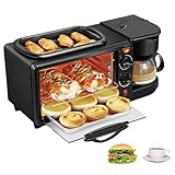 HEGGMKK Tostadora Multifunción De 1100 W (9 L), 3 En 1 (Horno, Sartén Y Cafetera), Temporizador De 30 Minutos + Control De Temperatura De 100-230 °, para El Hogar Y El Apartamento,Black