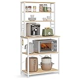 VASAGLE Estantería de Cocina, Estantería de Panadería, 6 Estantes y 6 Ganchos, para Microondas, Marco de Acero, Industrial, 40 x 80 x 167 cm, Roble y Blanco KKS019W09