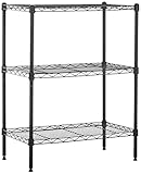 Amazon Basics Unidad de almacenamiento estrecha de 3 baldas con estantes ajustables en altura y patas niveladoras, peso máximo de 340 kg, Negro, 34 cm x 58.9 cm x 76.2 cm (D x W x H)