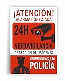 Señal Alarma Conectada Cartel Disuasorio en pvc rigido y resistente Tamaño 20 x 15cm Tinta y Material Resistente Interiores y Exteriores