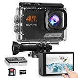 4K60FPS Cámara Deportiva Pantalla Táctil, 40M Cámara Acuática con Tarjeta SD 64G, Estabilización 6-Ejes Cámara de Acción 48MP WiFi Videocámara con 8X Zoom 2 * 1350 mAh Baterías Accesorios Kits