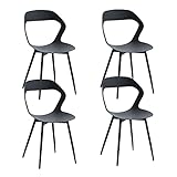 BenyLed Juego de 4 sillas de Comedor/Silla de salón Diseño Tallado en Hueco con Respaldo; Asiento de Polipropileno y robustas Patas de Metal (Negro Pies, Negro)